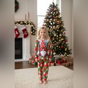 Kids Christmas Pajama Set – Size 5–6Y – Gnome Holiday PJs